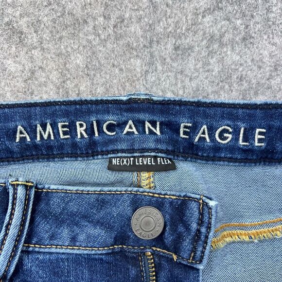 American Eagle Jeans Mens 32x34 Blue Slim Straight Stretch Whiskered Denim Pants - Picture 5 of 13